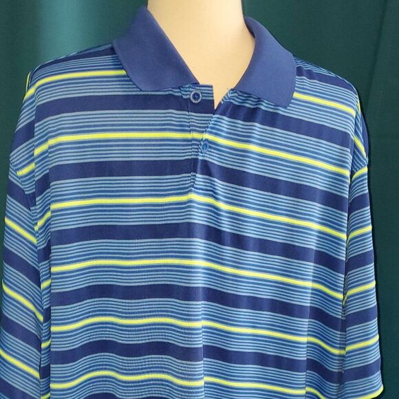 Nike Golf Dri-FIT Tour Performance Striped Polo Shirt Blue Neon Yellow XXL - Picture 2 of 7